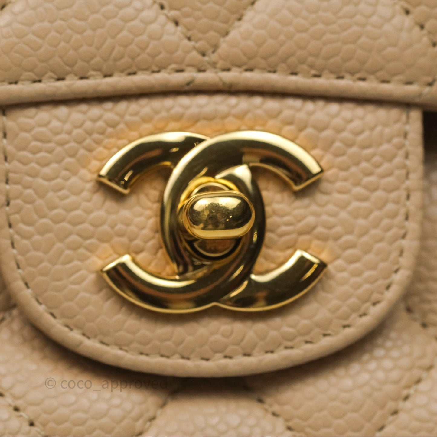 Chanel M/L Medium Classic Flap Quilted Beige Caviar Gold Hardware