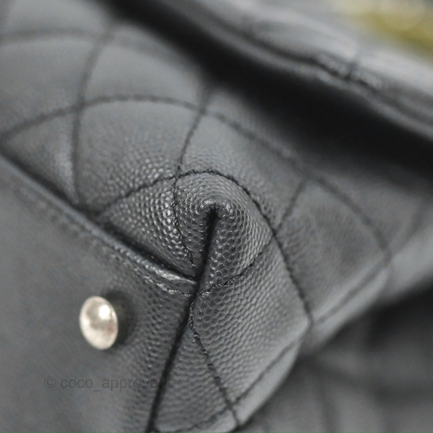 Chanel Small Coco Handle Quilted Black Caviar Ruthenium Hardware Olive Lizard Handle