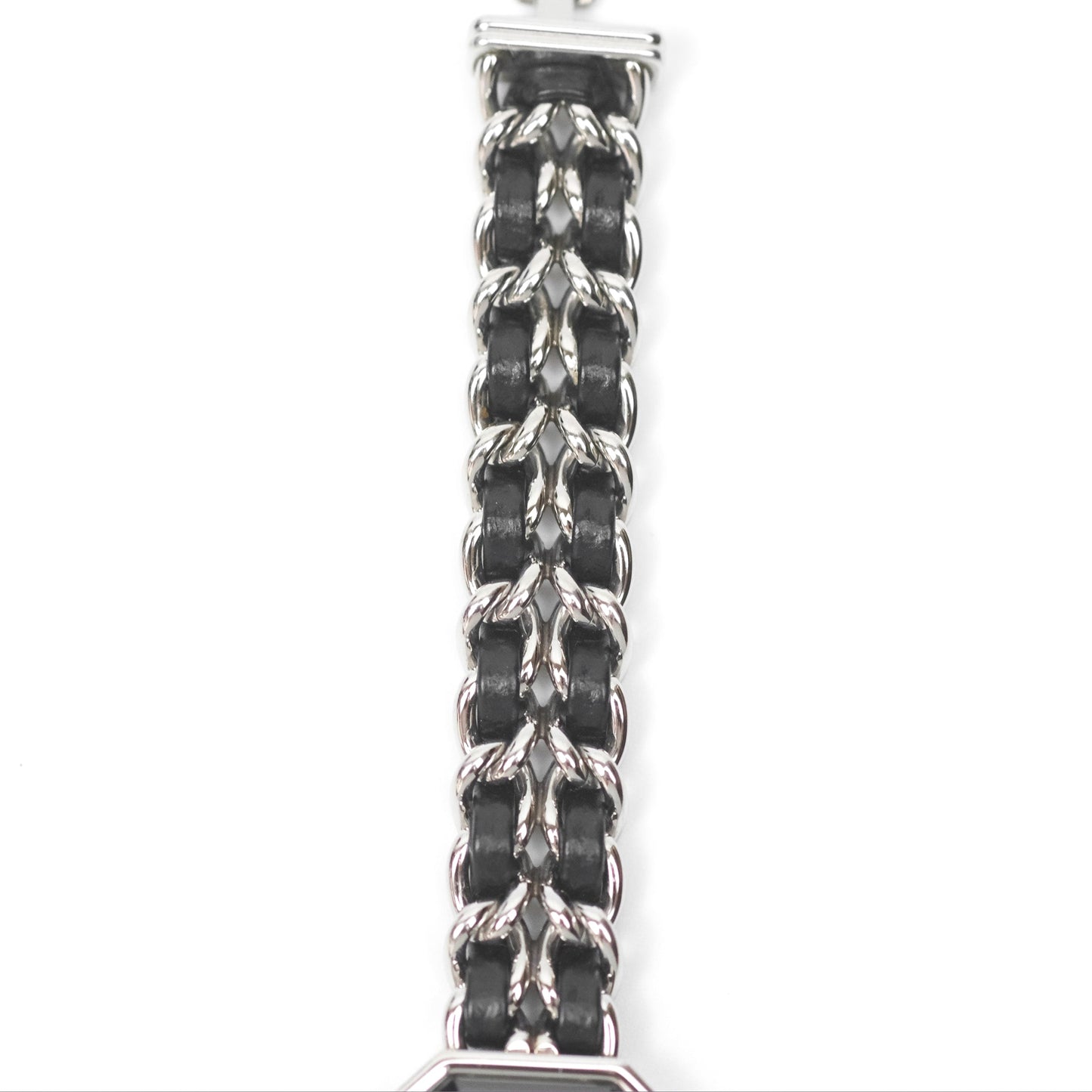 Chanel Première Iconic Chain Watch Black Leather Silver Tone Size ML