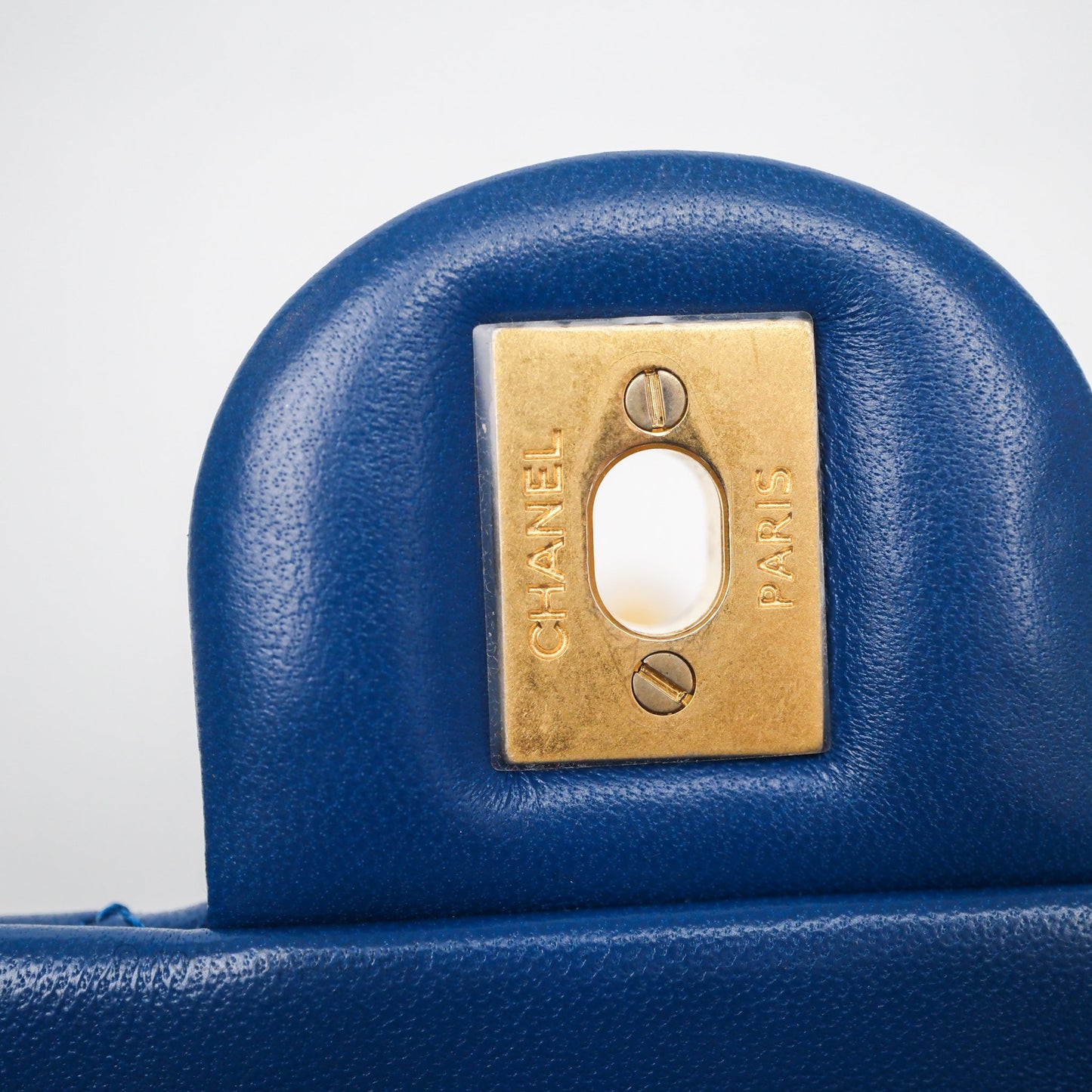 Chanel Pearl Crush Mini Square Quilted Blue Lambskin Aged Gold Hardware