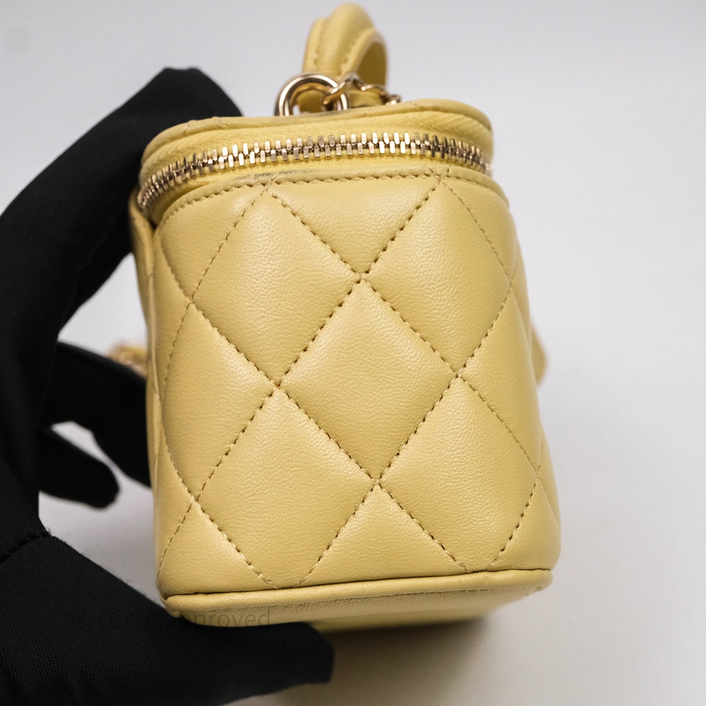 Chanel Mini Top Handle Vanity With Chain Yellow Lambskin Gold Hardware