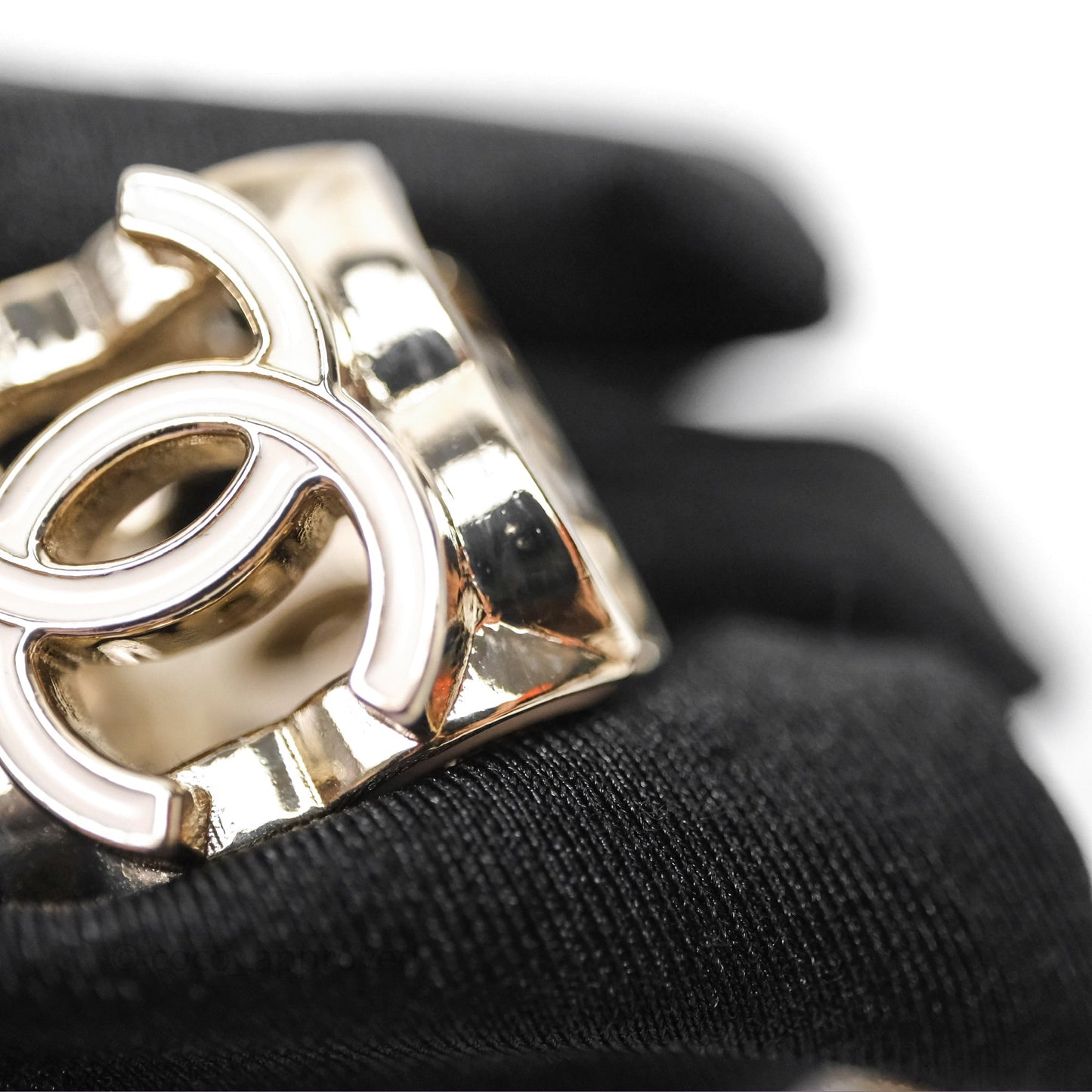 Chanel CC Black Leather Drop Necklace Gold Tone 22K