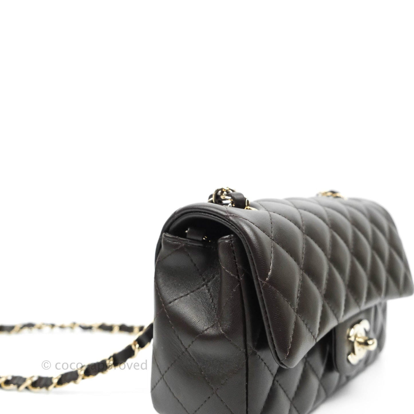 Chanel Quilted Mini Rectangular Lambskin Chocolate Brown Gold Hardware