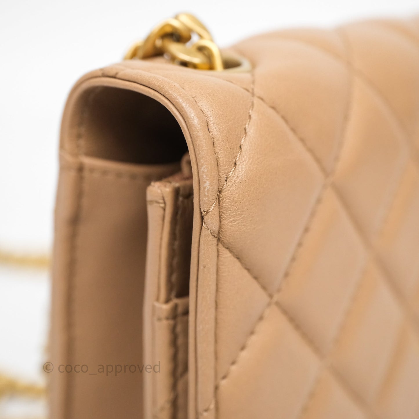 Chanel All Slide Wallet on Chain WOC Adjustable Chain Quilted Beige Lambskin