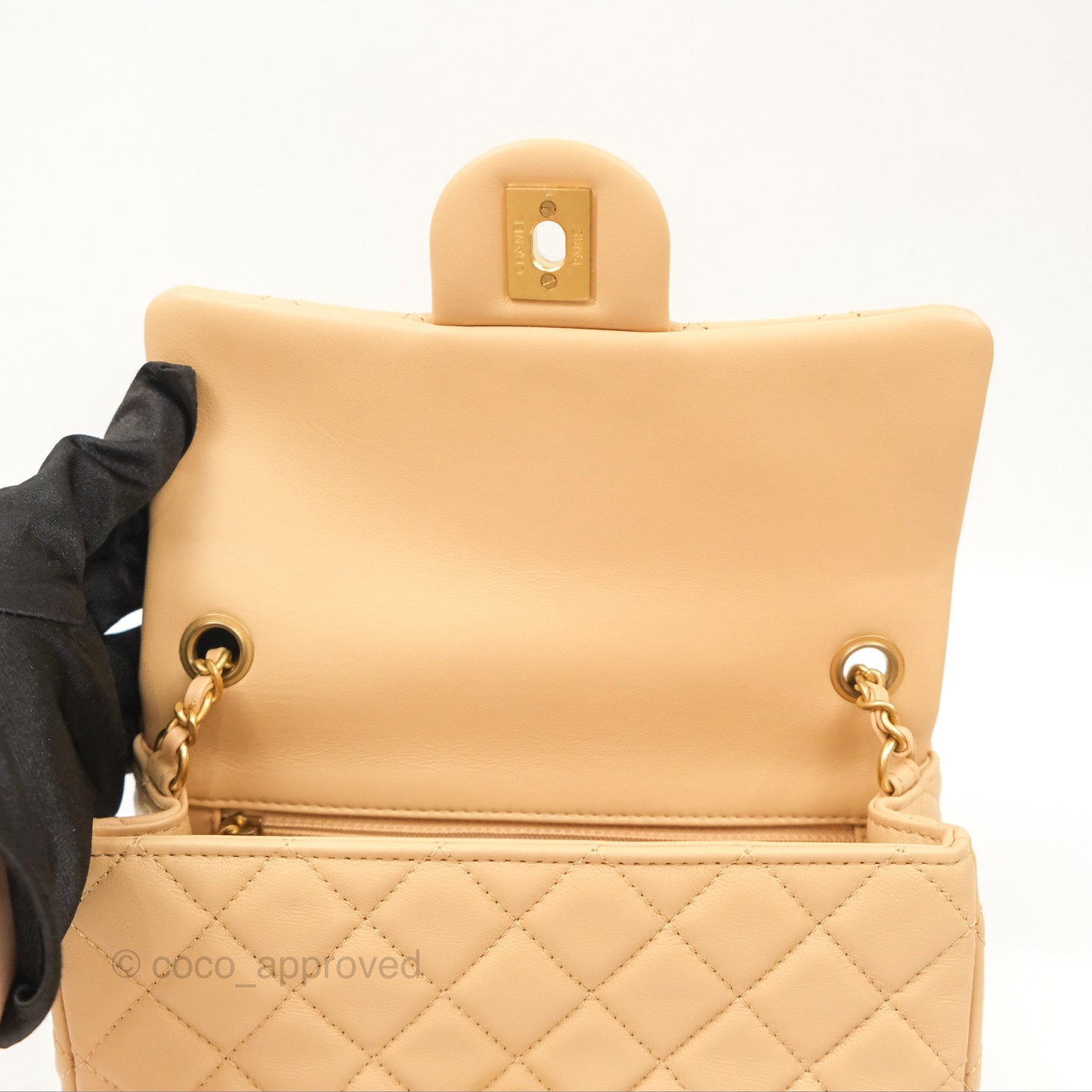 Chanel Pearl Crush Mini Rectangular Beige Lambskin Aged Gold Hardware
