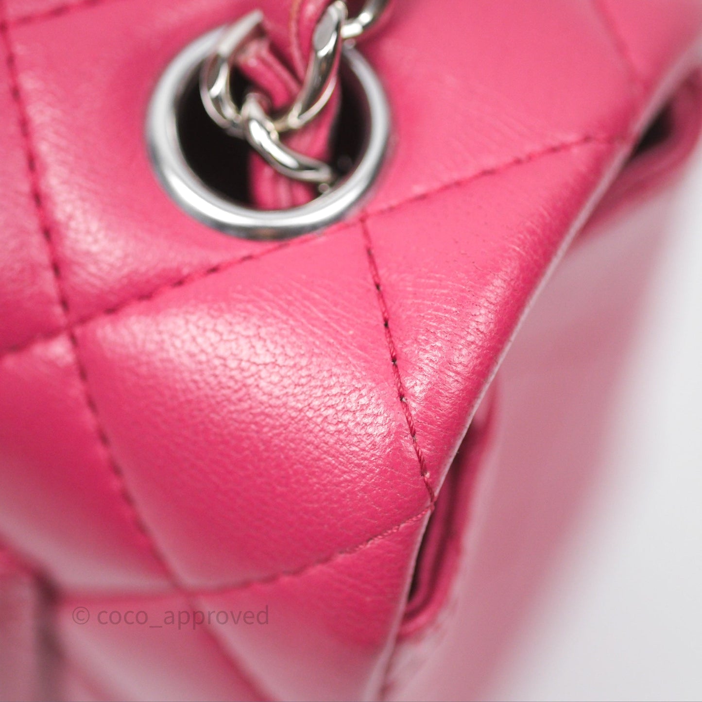 Chanel Quilted Mini Rectangular Flap Dark Pink Lambskin Silver Hardware