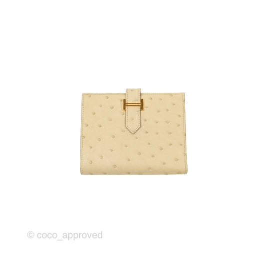 Hermes Bearn Compact Wallet Parchemin Autruche Gold Hardware
