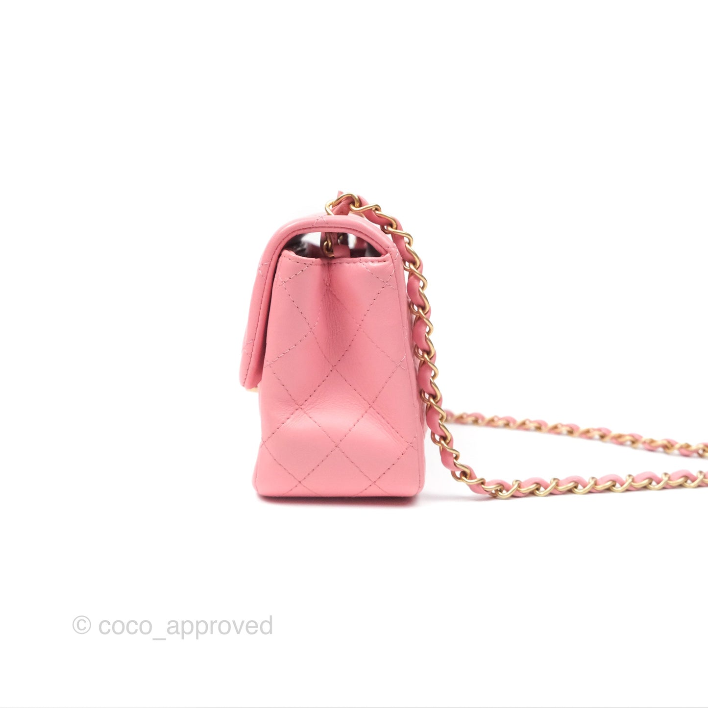 Chanel Mini Square Pink Lambskin Aged Gold Hardware