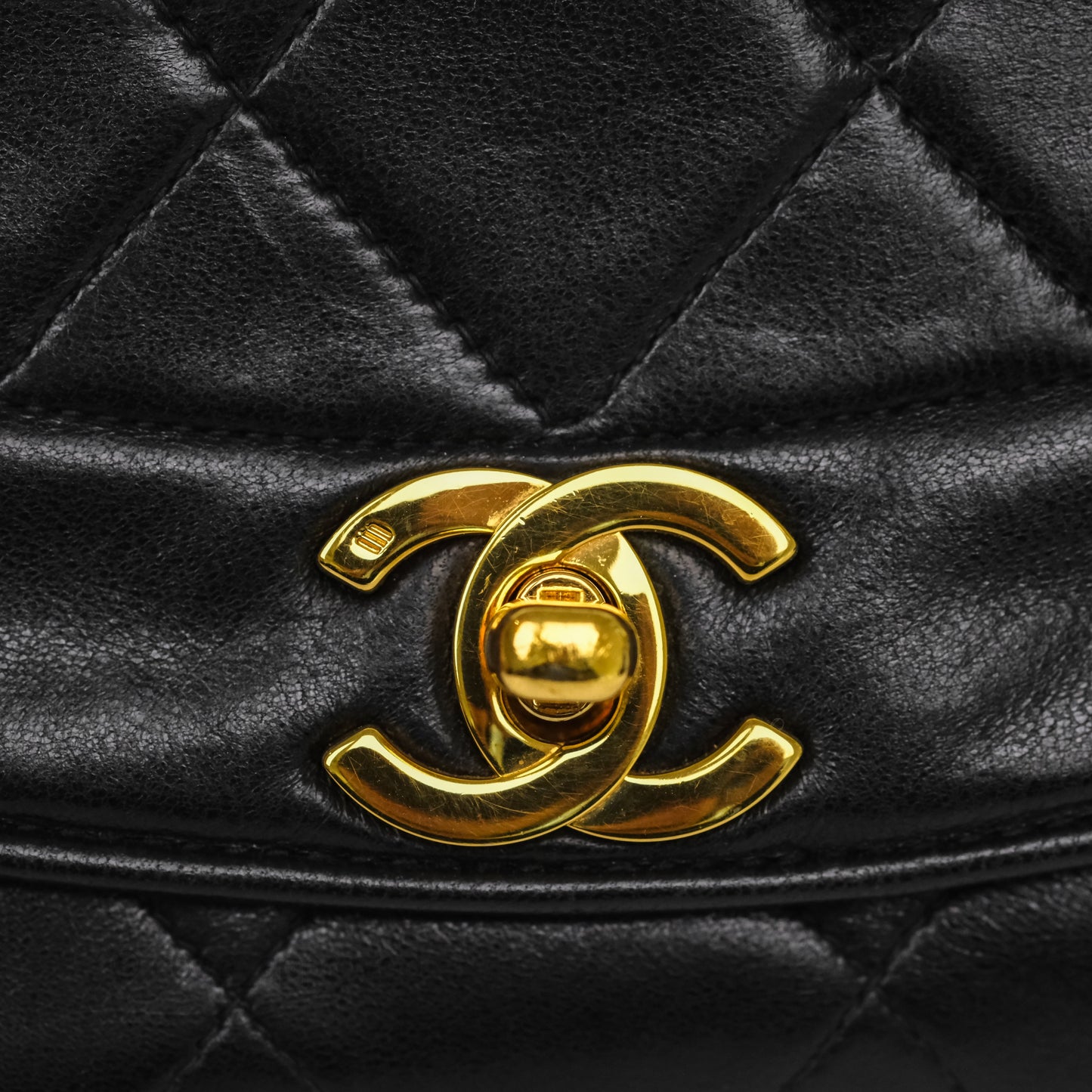 Chanel Vintage Small Classic Diana Quilted Black Lambskin 24K Gold Hardware
