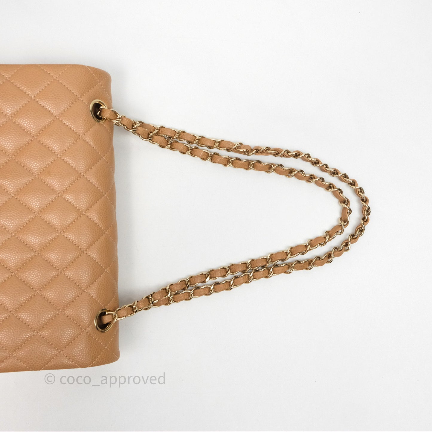 Chanel Classic M/L Medium Flap Quilted Beige Caviar Gold Hardware