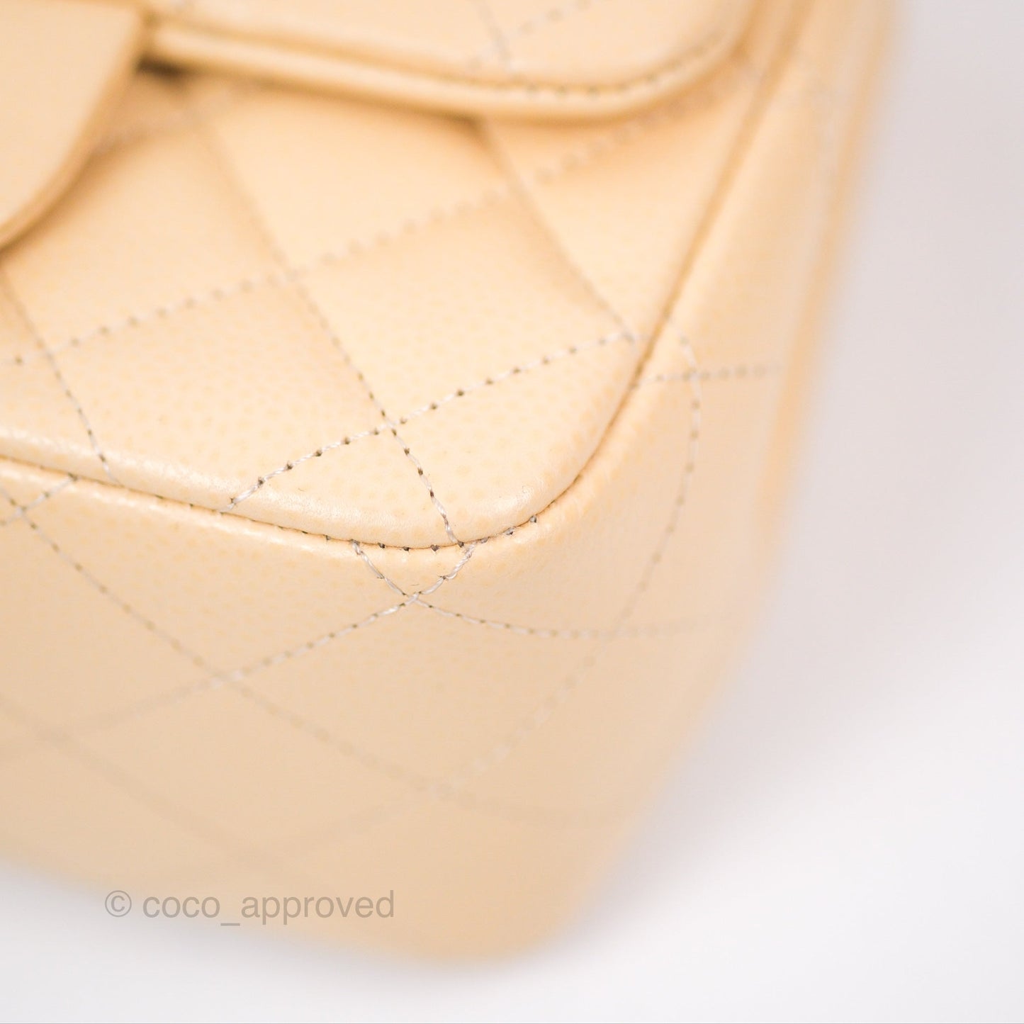 Chanel Quilted Mini Square Flap Light Beige Caviar Silver Hardware