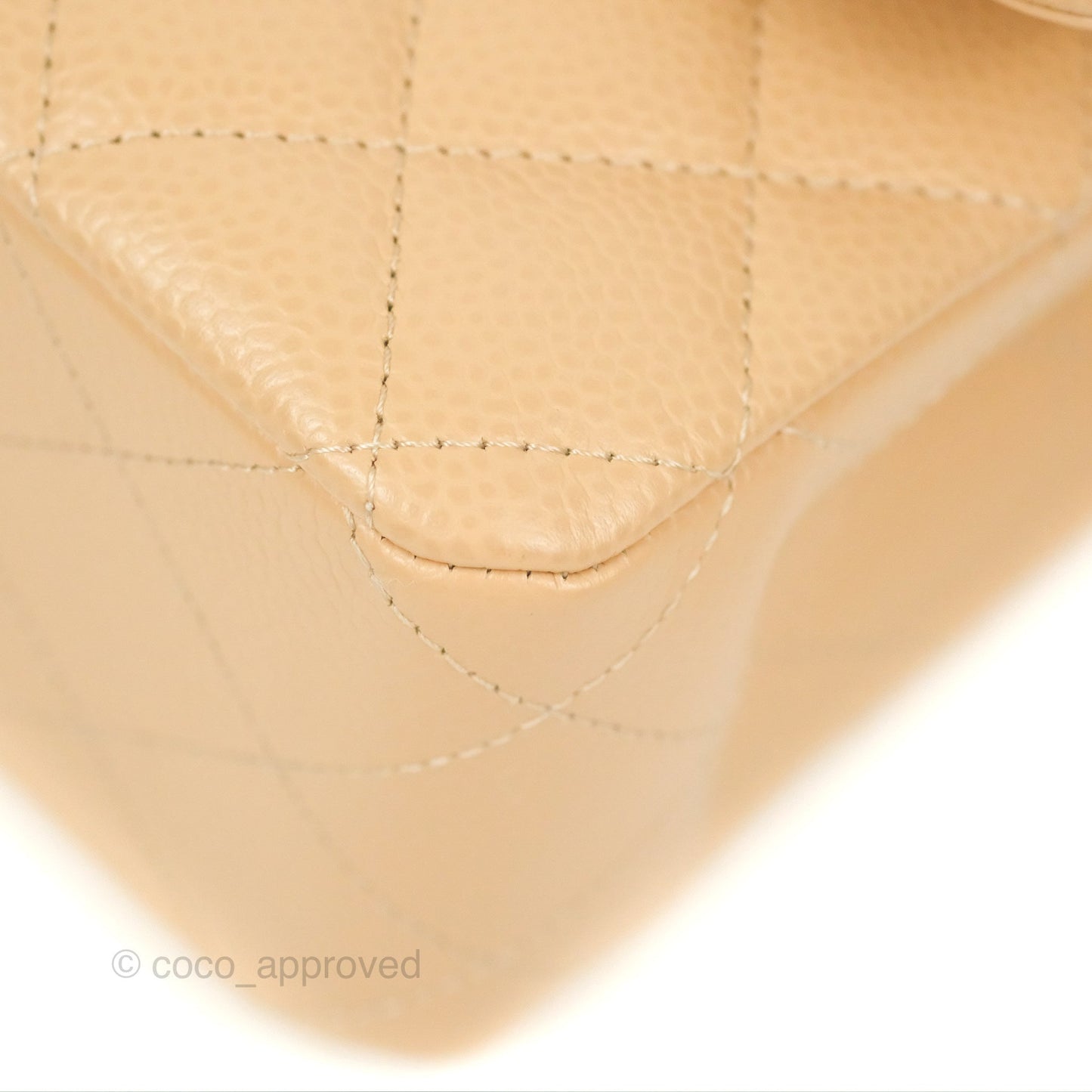 Chanel Classic M/L Medium Flap Quilted Beige Caviar Gold Hardware