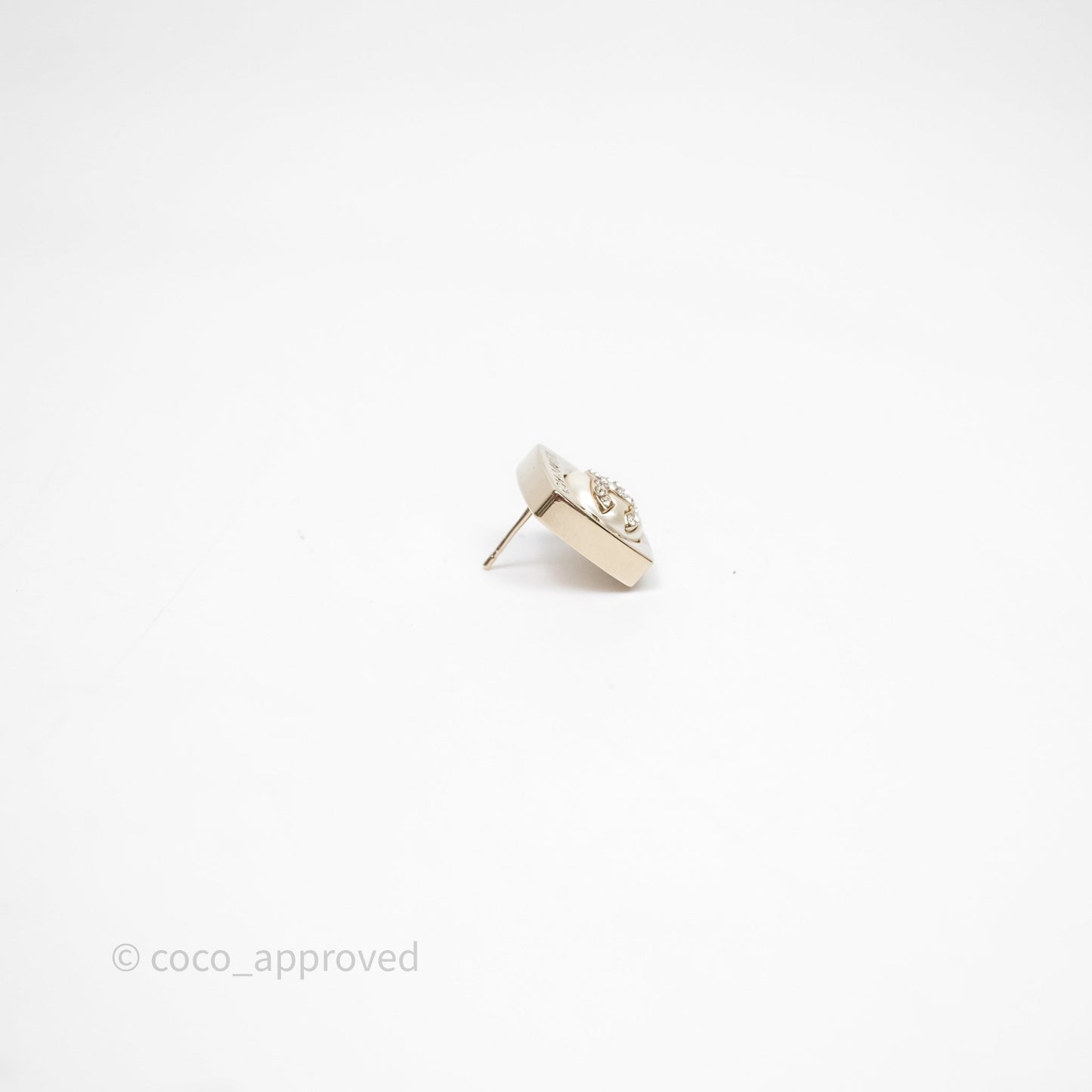Chanel Crystal CC Pearl Square Earrings Gold Tone 23S