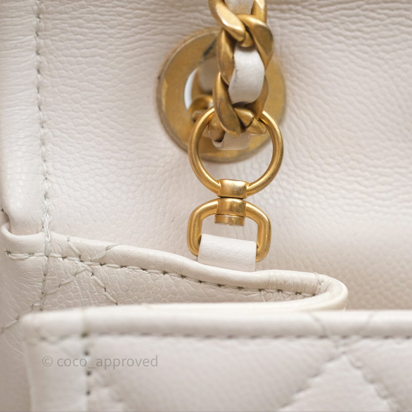 Chanel Large Quilted Sweet Classic Flap White Caviar Aged Gold Hardware