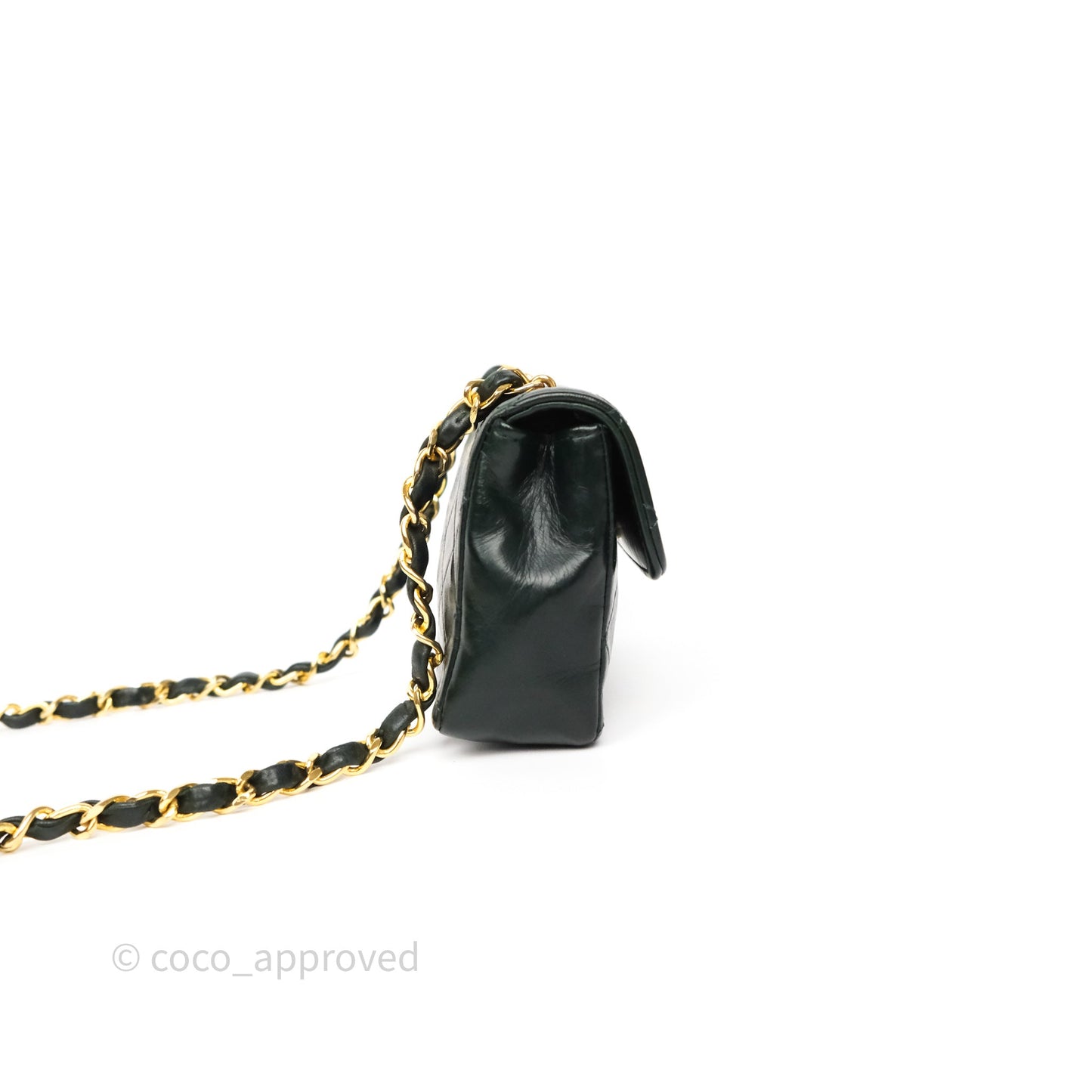 Chanel Vintage Mini Flap Bag Dark Green Lambskin Gold Hardware