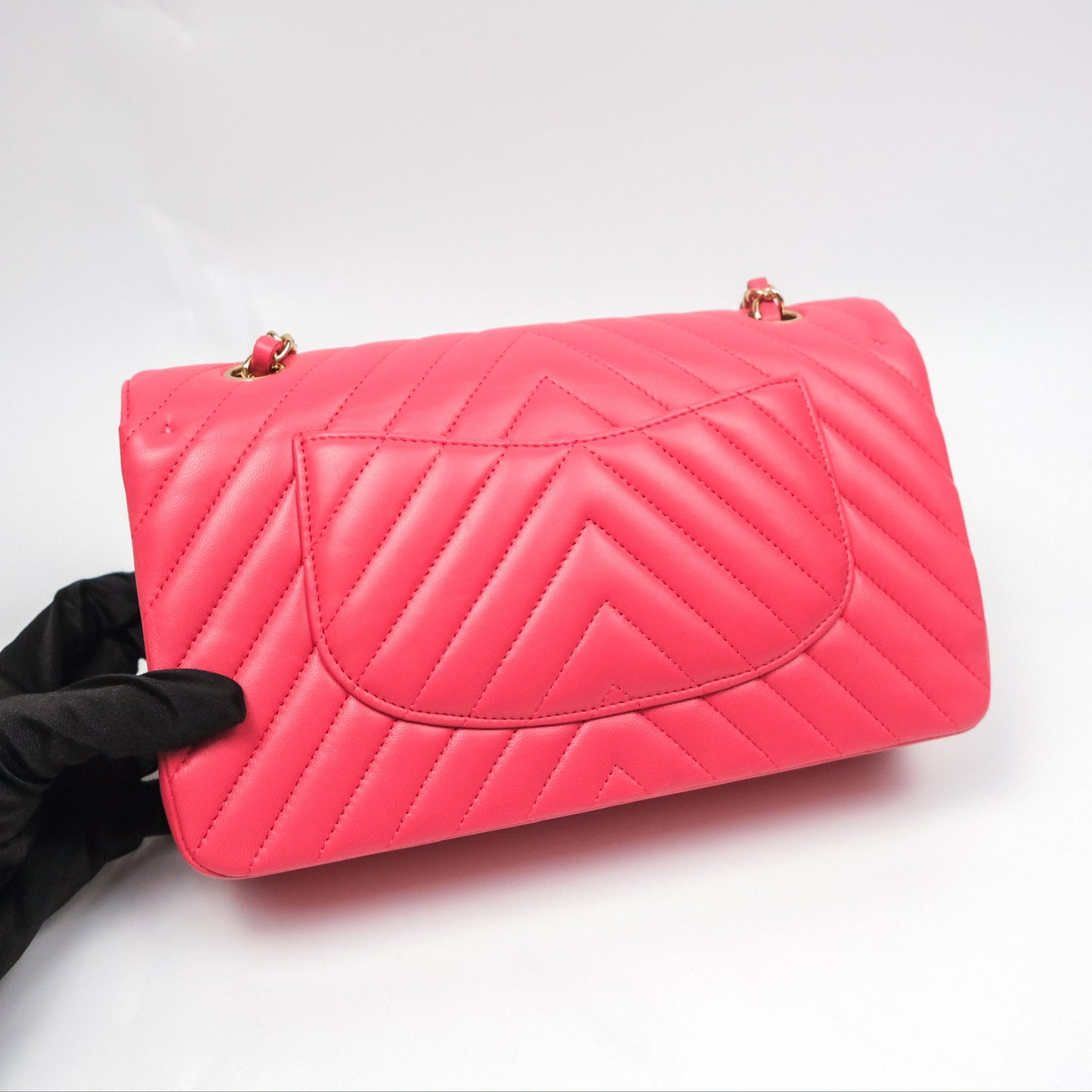 Chanel Medium Classic Flap Chevron Pink Lambskin Gold Hardware