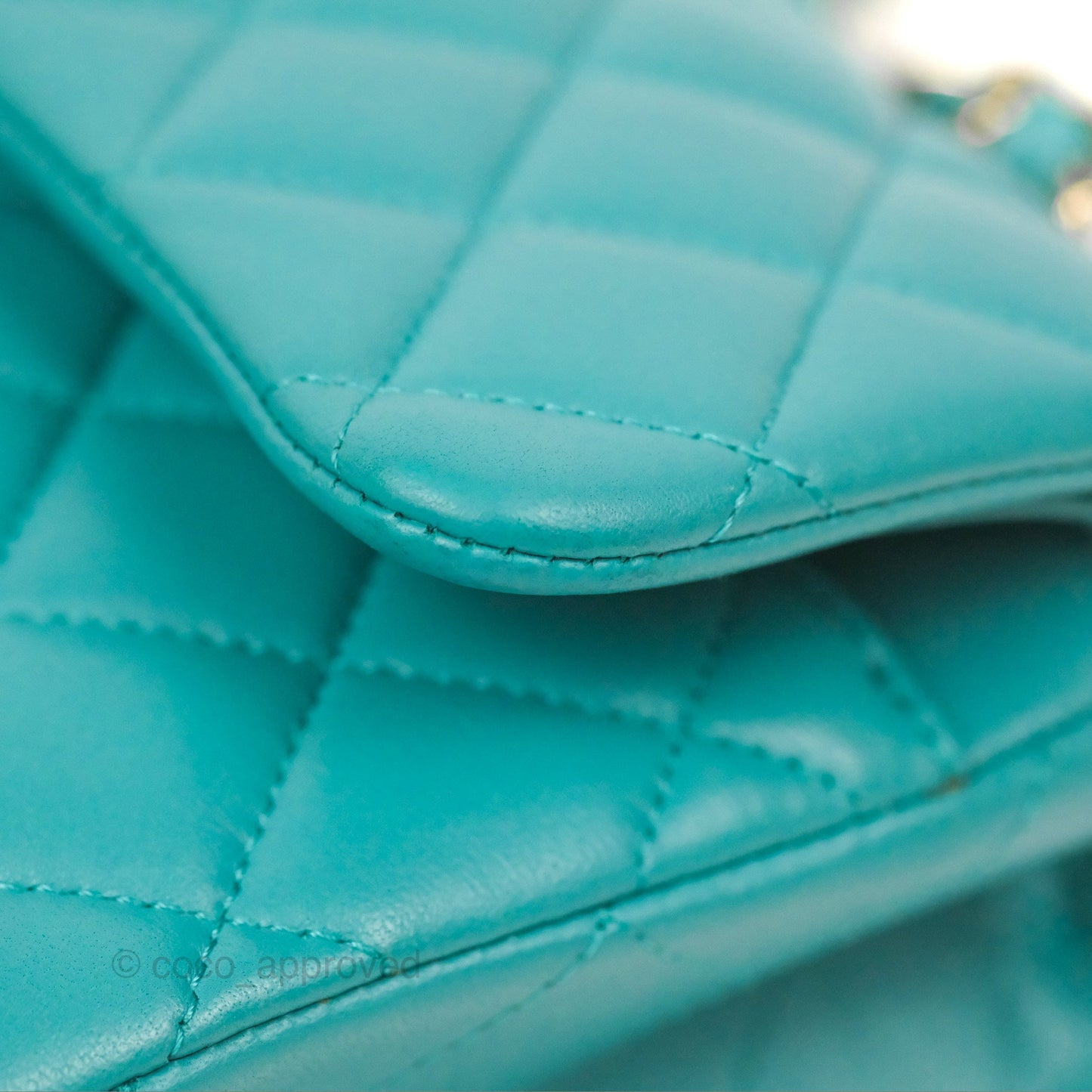 Chanel Small Classic Quilted Flap Turquoise Lambskin Gold Hardware