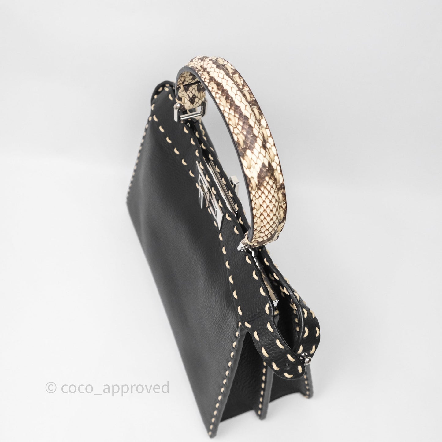 Fendi Peekaboo ISeeU Python Handle Handbag Black Calfskin Silver Hardware