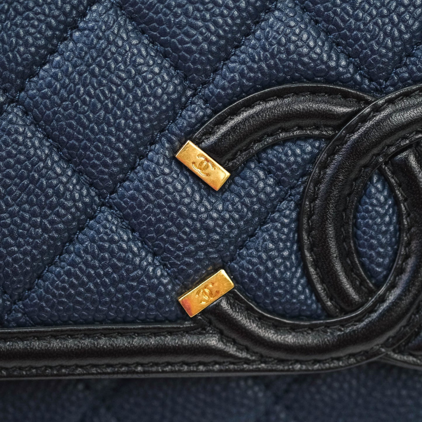 Chanel Quilted Small CC Filigree Flap Navy Caviar