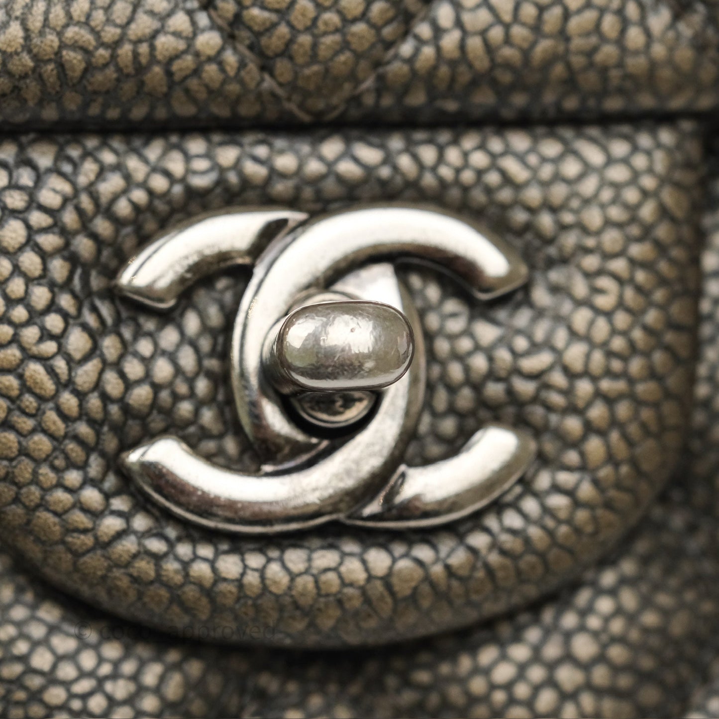 Chanel Mini Rectangular Quilted Metallic Grey Caviar Ruthenium Hardware