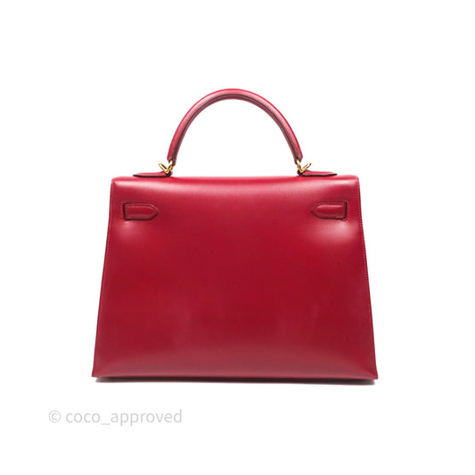 Hermès Vintage Kelly 32 Sellier Rouge Hermes 55 Box Leather Gold Hardware