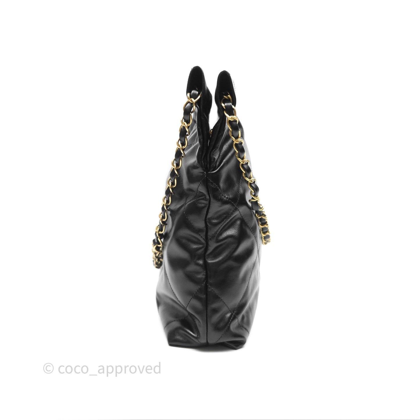 Chanel 22 Small Black Shiny Calfskin Aged Gold Hardware