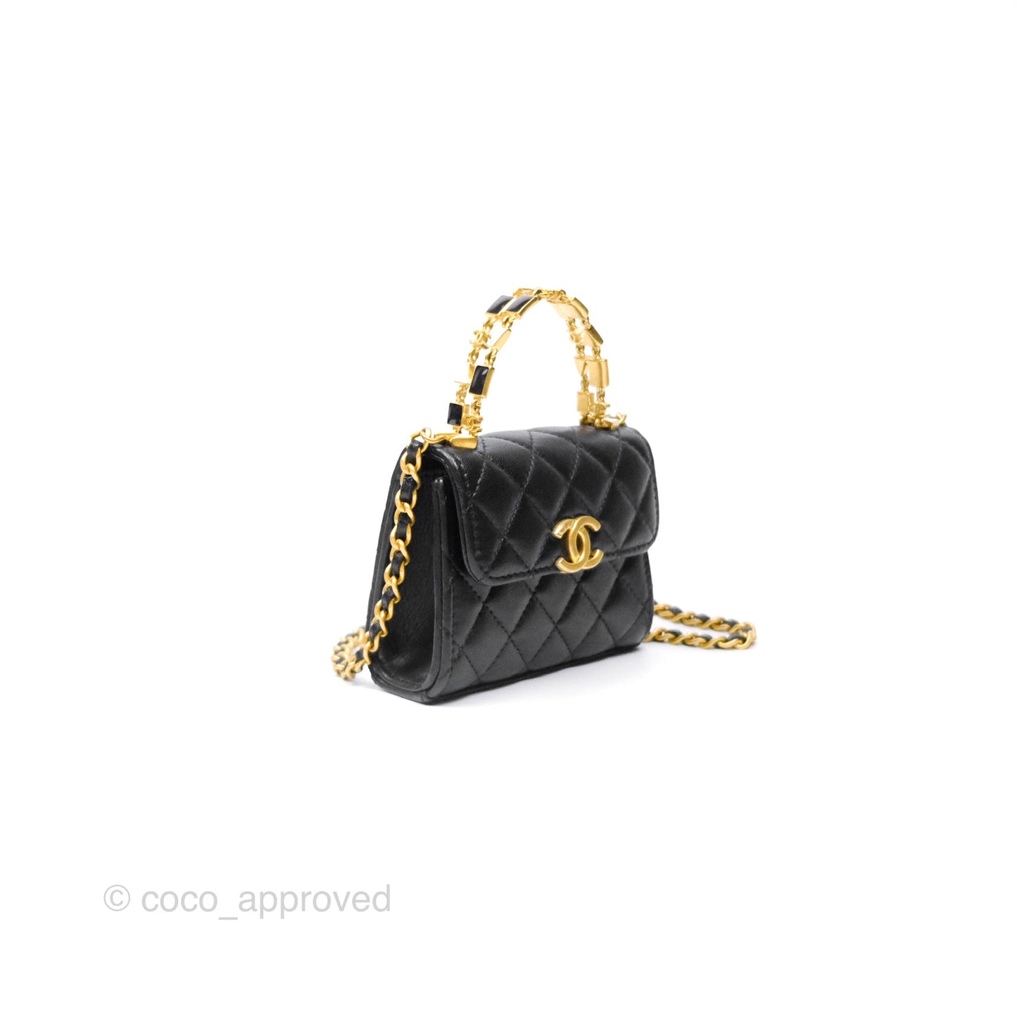 Chanel Mini Enamel Handle Clutch on Chain Black Lambskin Gold Hardware 22B
