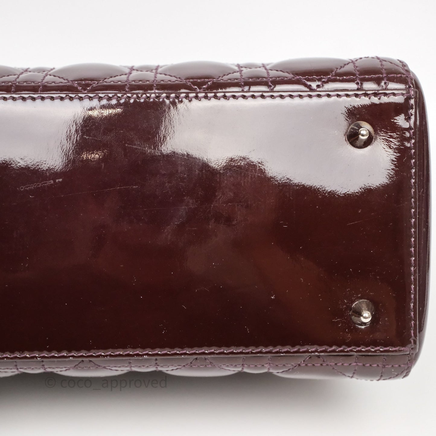 Christian Dior Medium Lady Dior Burgundy Patent Silver Hardware