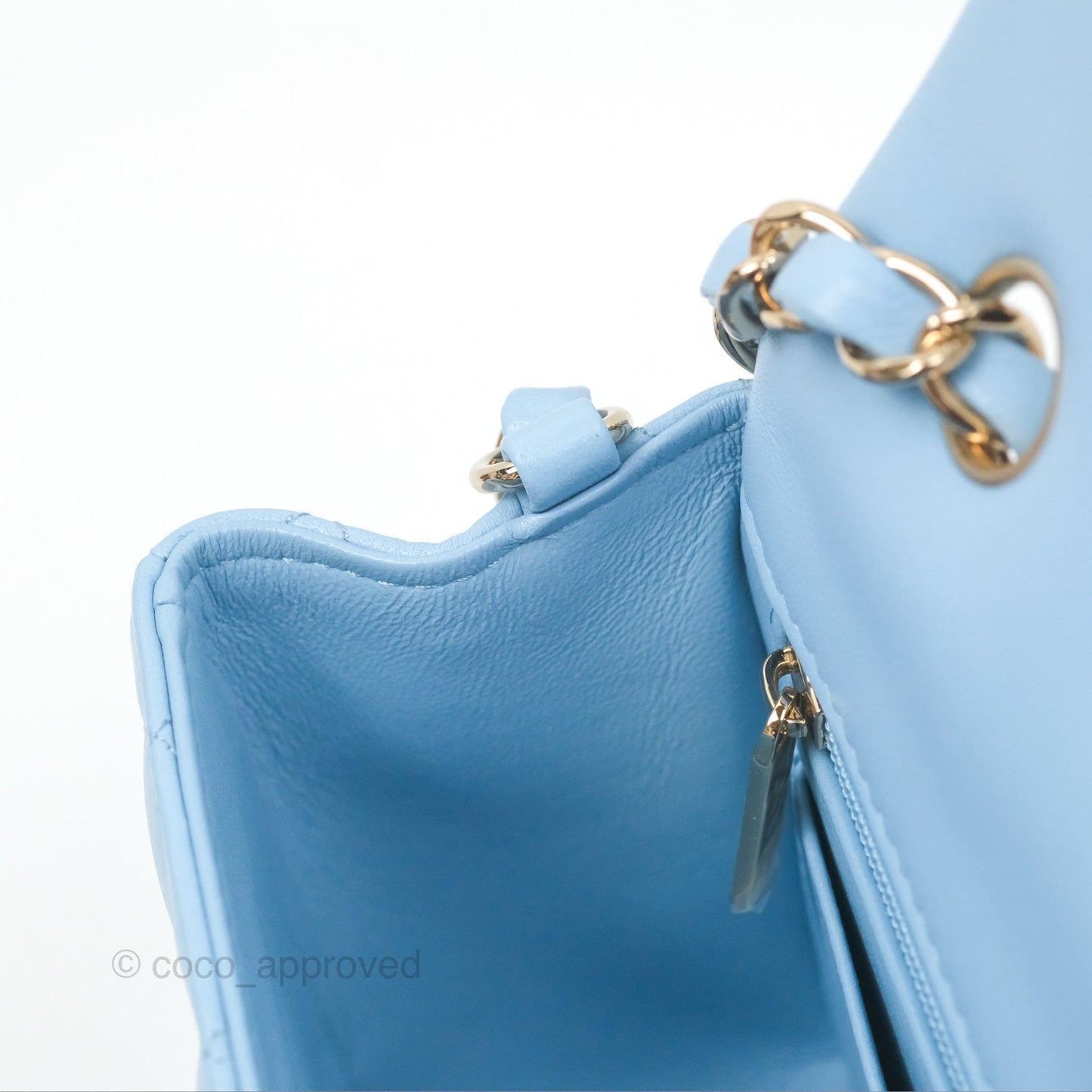 Chanel Quilted Mini Rectangular Flap Light Blue Lambskin Gold Hardware