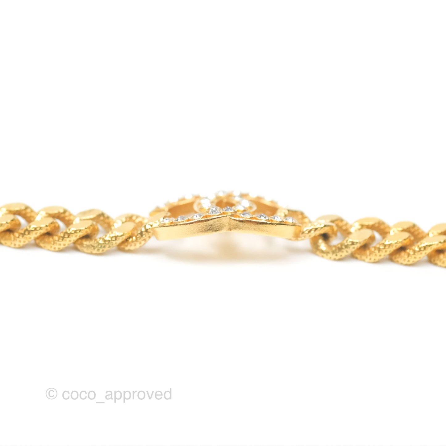 Chanel CC Crystals Chain Necklace Choker Gold Tone 22A