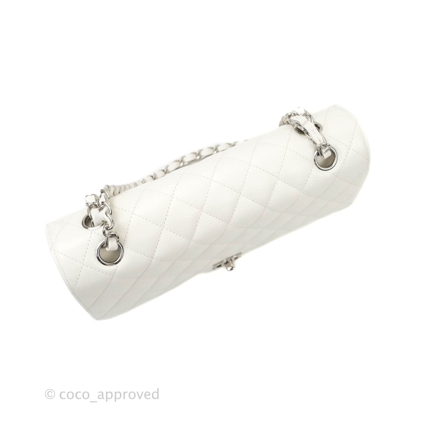 Chanel Quilted M/L Medium Double Flap White Caviar Silver Hardware