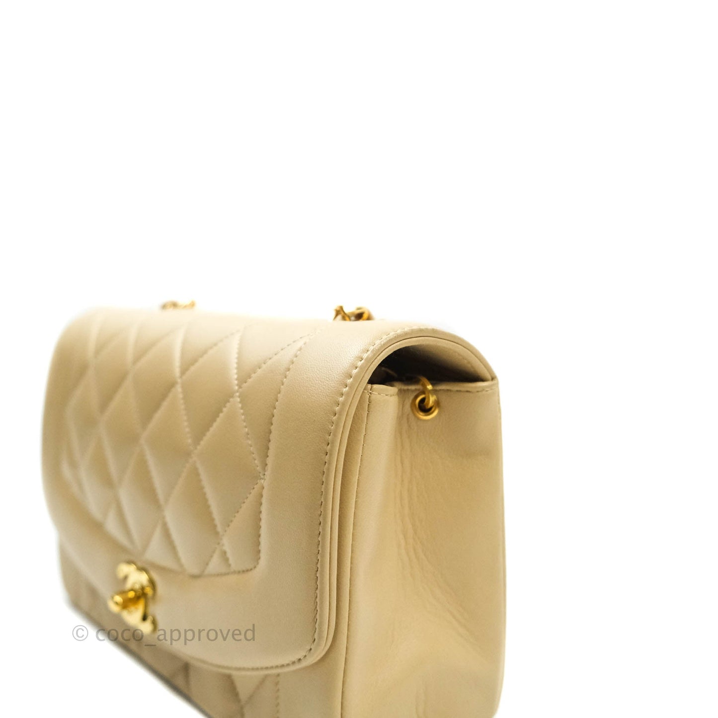 Chanel Vintage Small Quilted Classic Diana Flap Bag Beige Lambskin 24K Gold Hardware