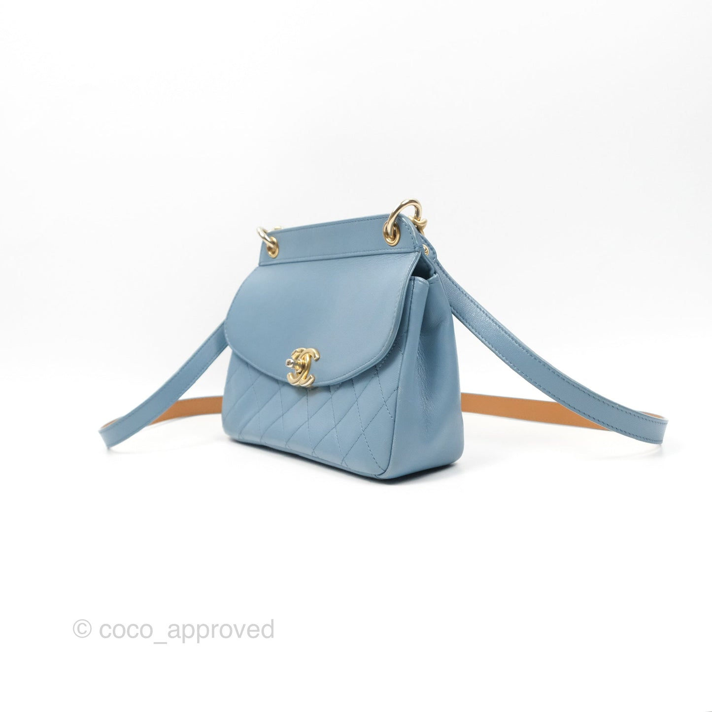 Chanel Curved Flap Bag Blue Lambskin Aged Gold Hardware