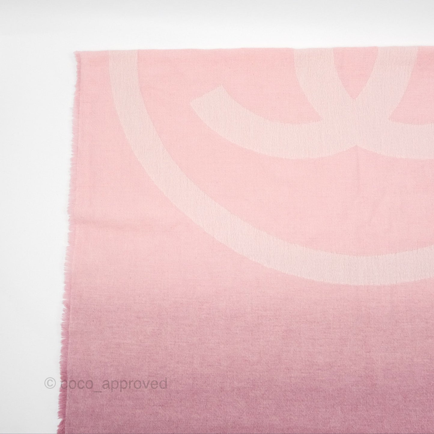 Chanel Logo CC Cashmere Fringe Scarf Pink