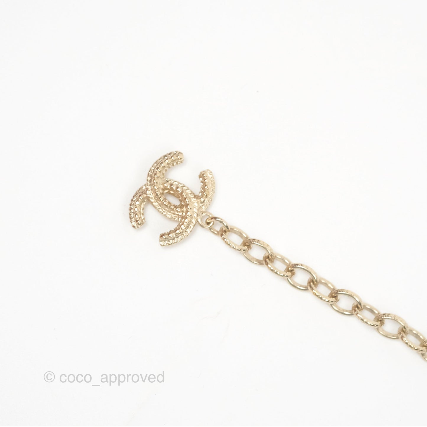 Chanel CC Pearl GemStone Long Necklace Gold Tone 17A