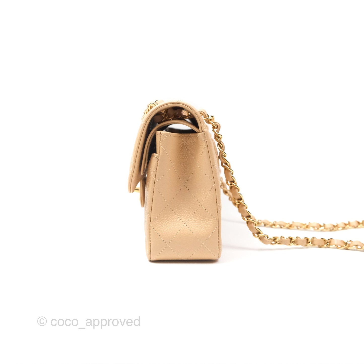 Chanel Classic Small S/M Quilted Flap Beige Caviar Gold Hardware
