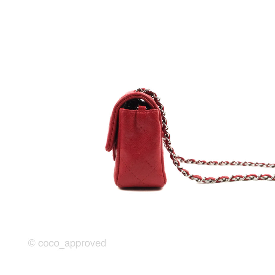 Chanel Quilted Mini Rectangular Flap Red Caviar Silver Hardware