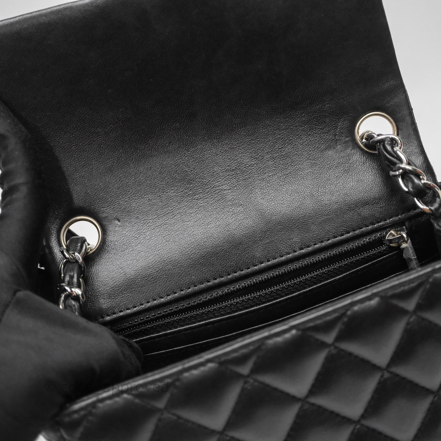 Chanel Mini Square Quilted Black Lambskin Silver Hardware