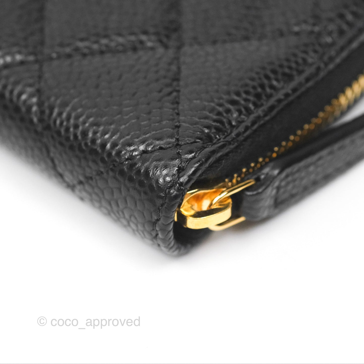 Chanel Quilted Zip Card Holder Black Caviar Gold Hardware