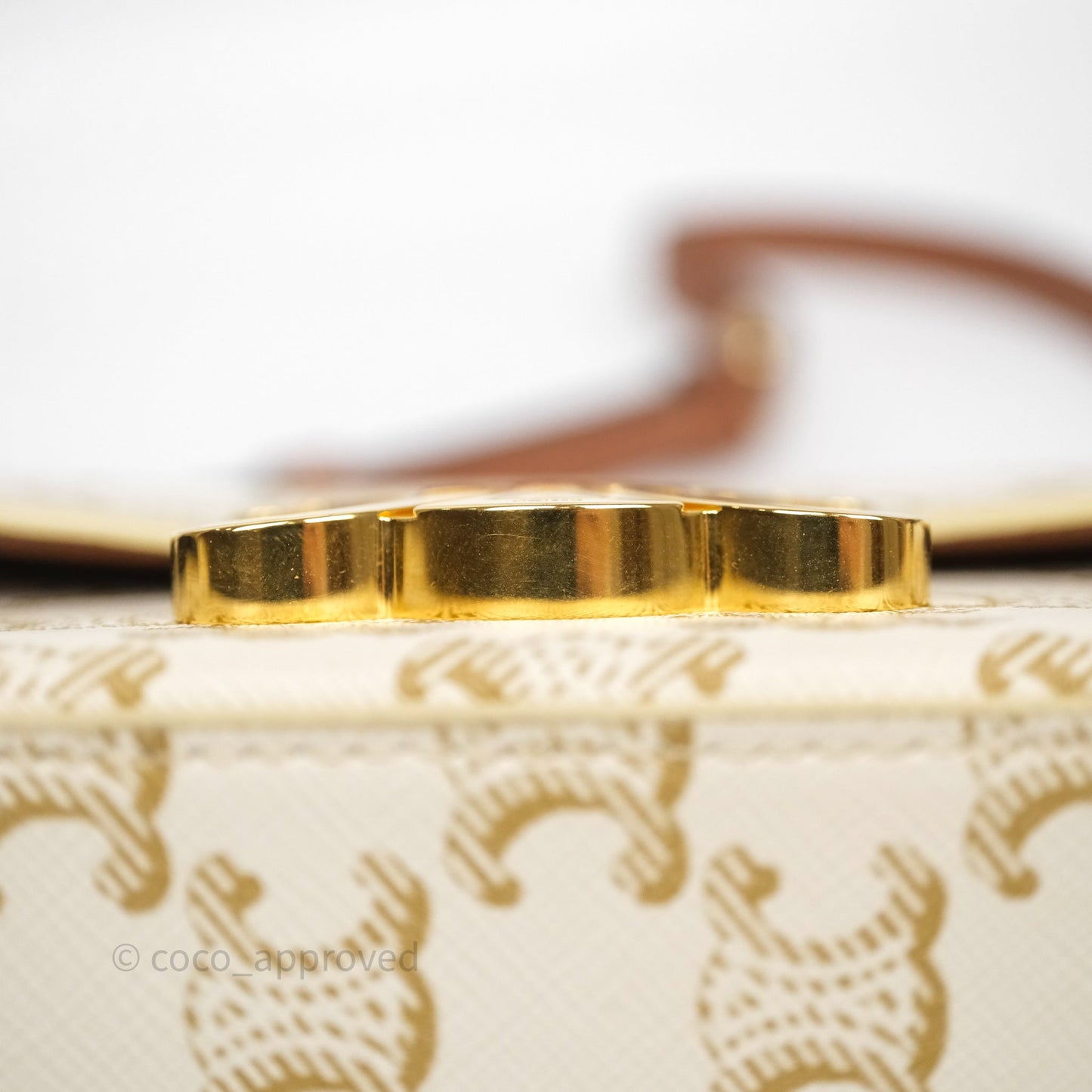 Celine Triomphe Shoulder Bag White Calfskin Triomphe Canvas
