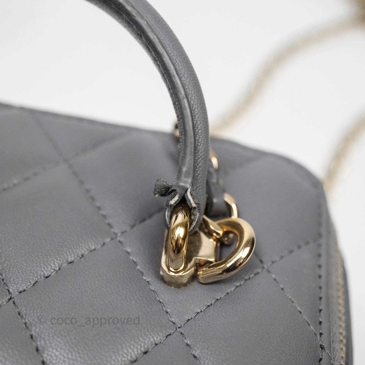 Chanel Vanity Rectangular Top Handle Grey Lambskin Gold Hardware