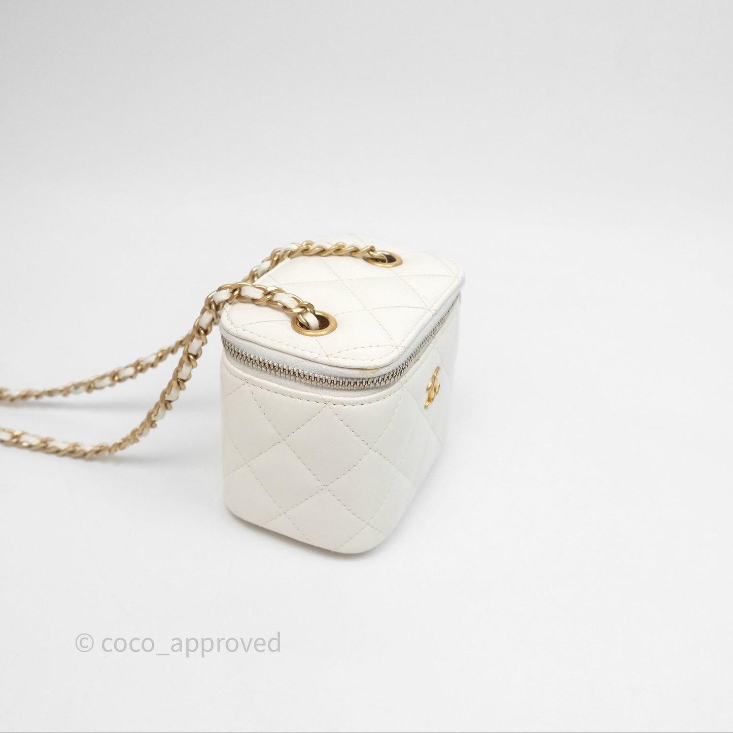 Chanel Mini Pearl Crush Vanity With Chain Ivory White Aged Gold Hardware