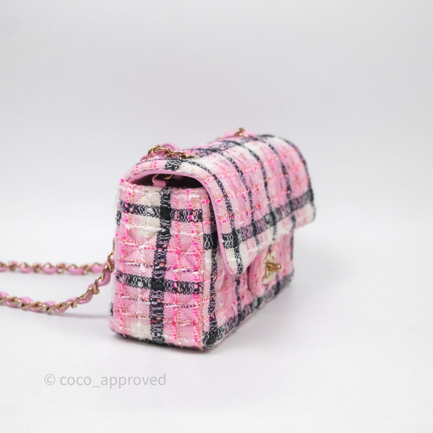 Chanel Quilted Mini Rectangular Flap Pink Tweed Gold Hardware