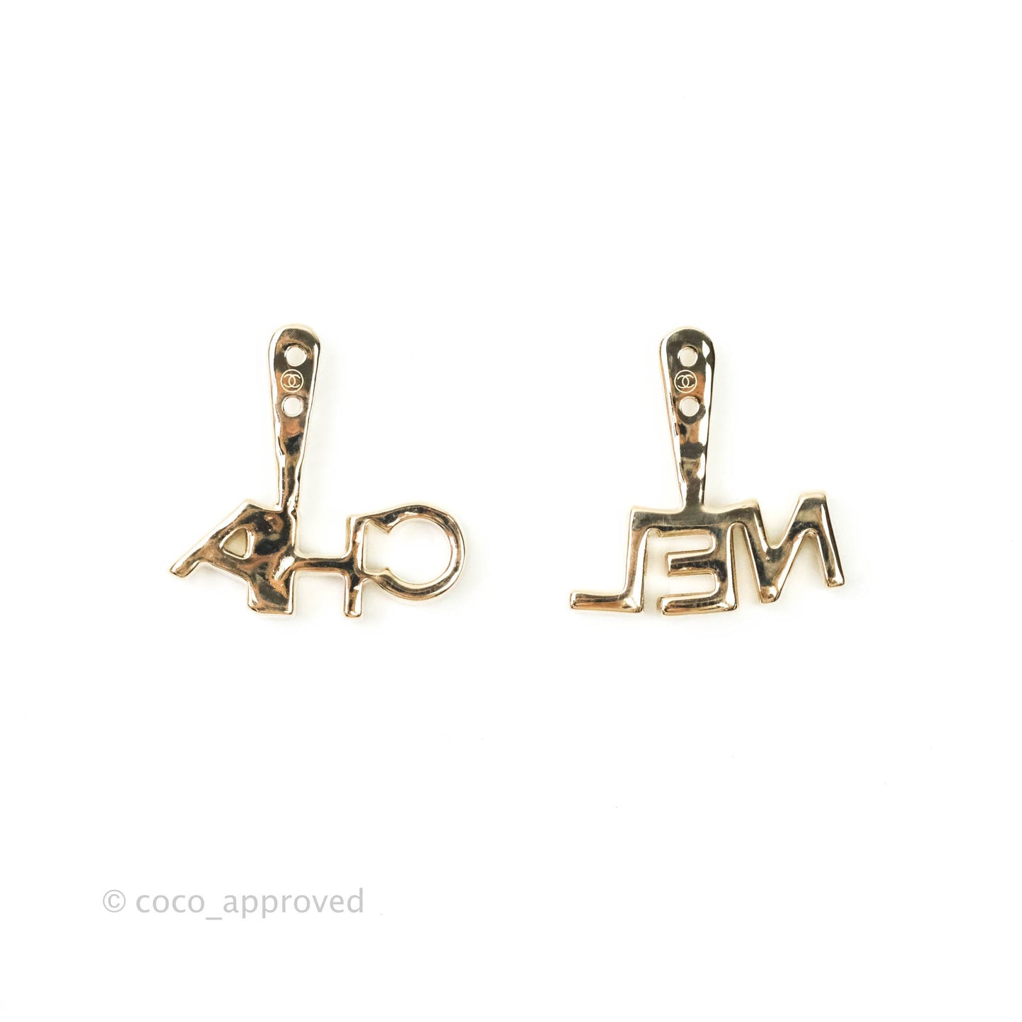Chanel CC Pearl Rhinestone Earrings Gold Tone 21A