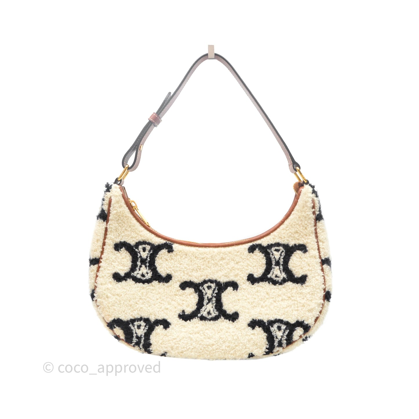 Celine Ava Bag in Embroidered Bouclette Textile with Triomphe Tan/ Navy