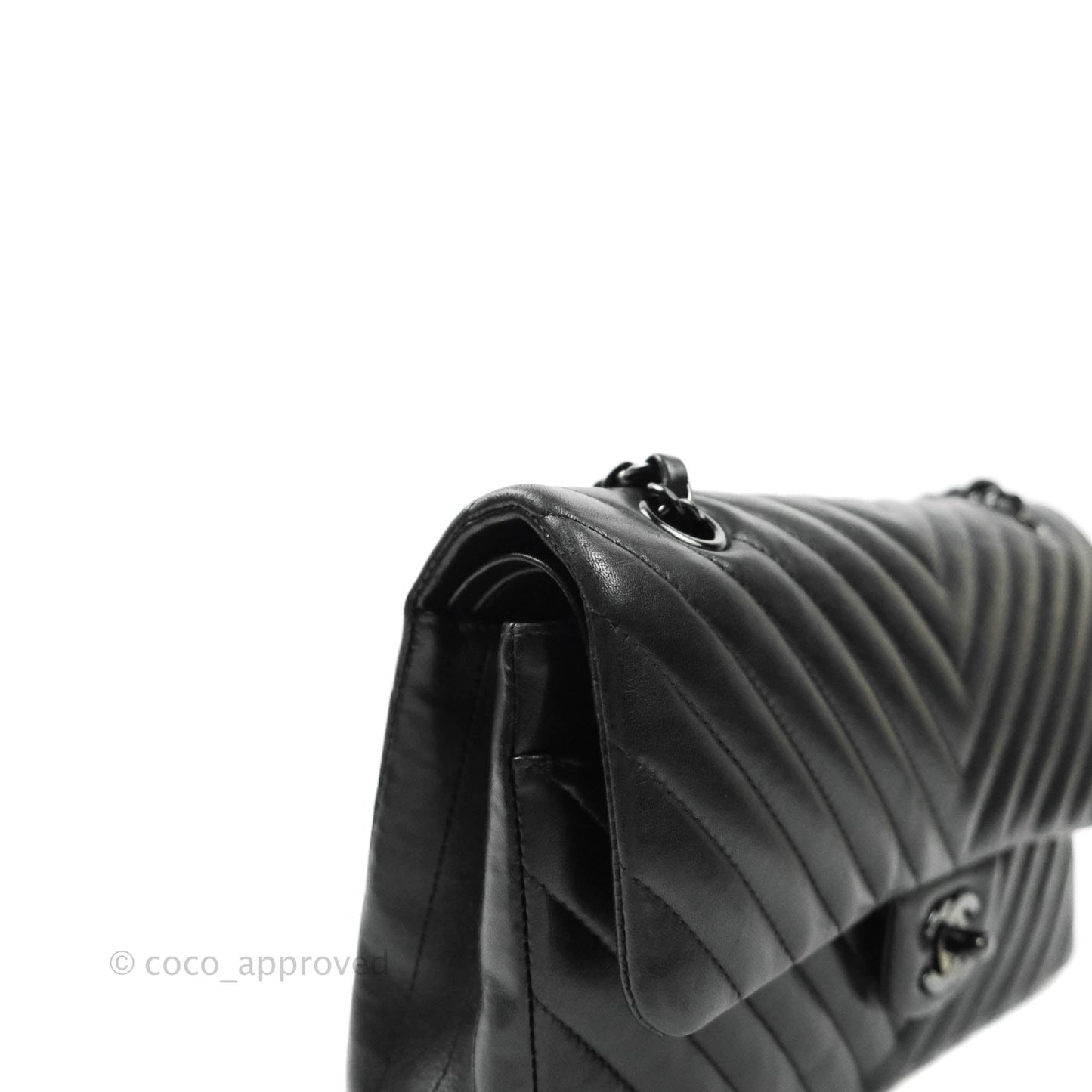 Chanel Classic Chevron M/L Medium Double Flap So Black Lambskin