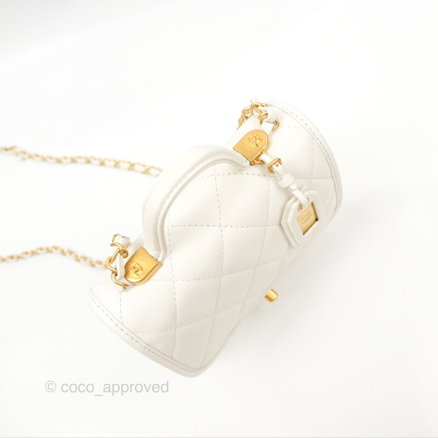 Chanel Mini School Memory Top Handle Flap White Caviar 22K