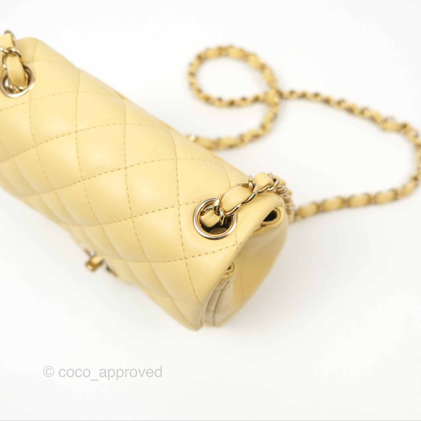 Chanel Quilted Mini Square Yellow Lambskin Gold Hardware