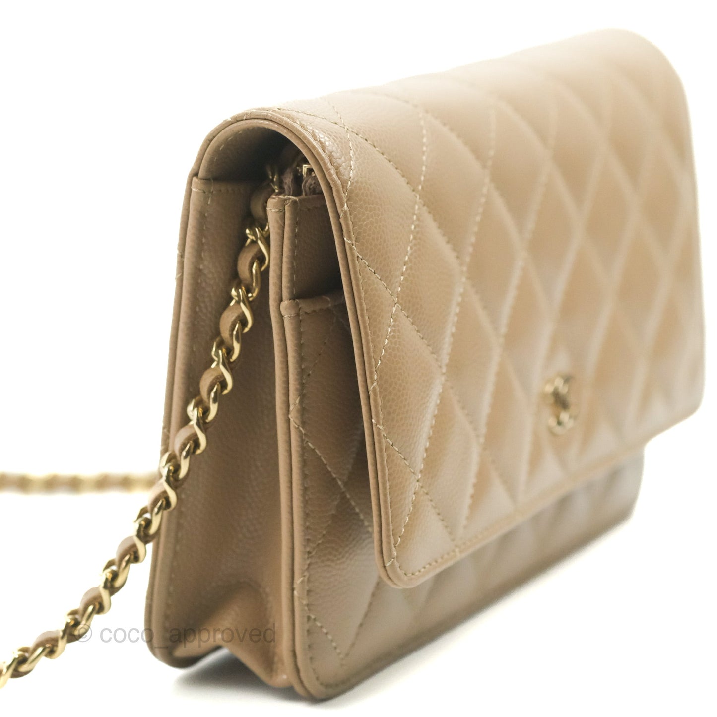 Chanel Quilted Classic Wallet on Chain WOC Dark Beige Caviar Gold Hardware