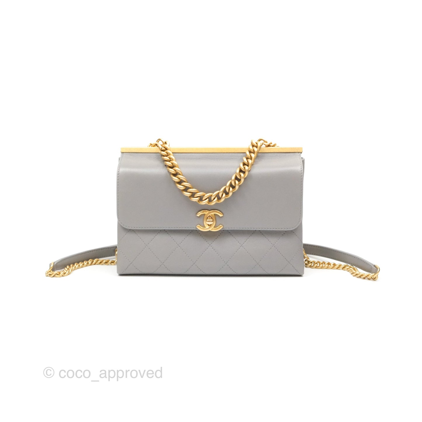 Chanel Small Quilted Coco Luxe Flap Bag Grey Calfskin Aged Gold Hardware